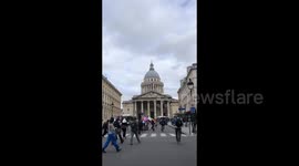 Carnival lovers arrive at Soufflot in front of the Pantheon, Paris, France