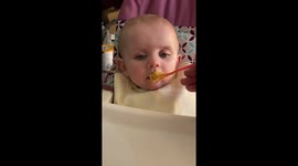 Drowsy Baby Battling Babyfood