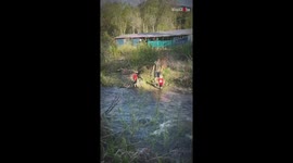Toddler plants his face in river while trying to cross it alone