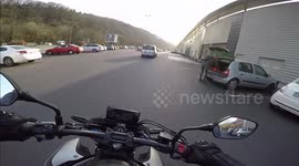 Impatient Motorcycle Hit By Parking Van