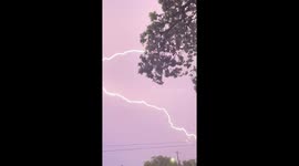 Several lightning strikes light up the night sky over Stephenville in Texas