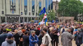 Protesters Gathered Outside the Parliament in Tbilisi, Georgia