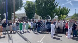 Medical Workers Hold A Minute of Silence in Rennes, France for A Killed Nurse