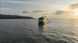 Drone Footage Of New Cruise Ship Sylvia Earle At Sunrise - Name After Famous Marine Biologist - May 25 2023