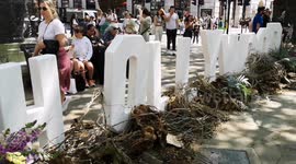 On one of the hottest days of the year people crowed into Sloane Square to see a T Rex made from plants which is part of the Chelsea In Bloom flower displays