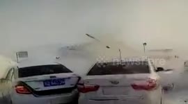 Massive crash involving three cars on frozen road in China