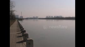 Frozen canal in China during winter