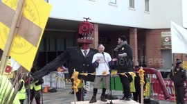 blackpool demonstrators out side blackpool football club clip 2
