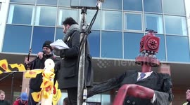 demonstrators sings at fracking demo,blackpool football club