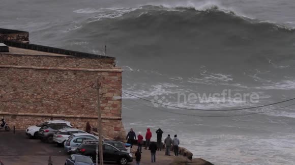 Atlantic storm swell hits Nazare
