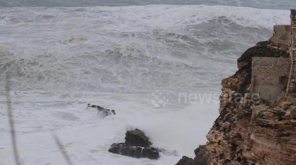 Atlantic storm swell hits Nazare