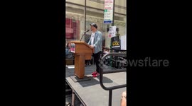 Lowell Peterson, Executive Director of WGA Gives Speech at Writers Rally in NY, USA