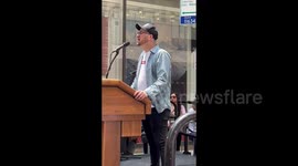 Andrew Joyce, MSNBC News Writer, Gives Speech at Writers Rally in New York, USA