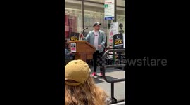 James Slevin Gives Speech at Writers Rally in New York, NY, USA