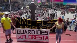 Protest against PL 490 as the future of Indigenous Lands in Brazil is Under Threat at Times Square