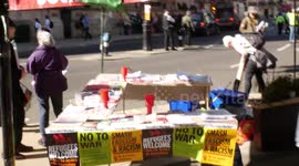 Anti Racism Rally, London 2022 - newspaper and flyer stand
