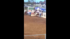 PANIC ensues at rodeo event after horse loses balance and pins rider to the ground
