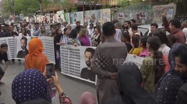 Activists protest for Jibran Nasir release at Karachi Press Club in Karachi, Pakistan