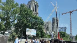 (Bus view) Notre-Dame of Paris Cathedral still under reconstruction after its fire. 3 june 2023