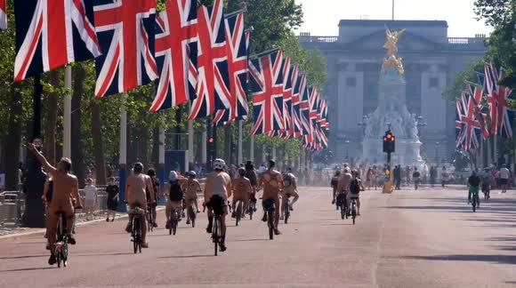 WNBR 2023:  Cheeky bare cyclists on annual London ride reach home straight in the Mall - Buy, Sell or Upload Video Content with Newsflare