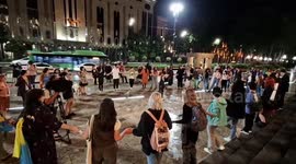 Activists gathering outside the parliament in Tbilisi, Georgia