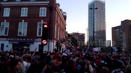 At Stratford in east london, West ham United fans celebrate winning an European cup after 40 years