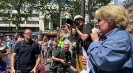 UK screenwriters stage a rally in Leicester Square in solidarity with striking screenwriters in the USA