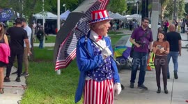 Uncle Sam singing at The Protest for Trump in Miami, FL, USA