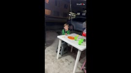 Toddler eating French fries falls backward *Hilariously Cute Toddler Fail*