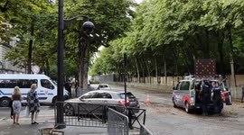 Huge winds in Paris: Branchs fall and block the main road to presidential Elysee Palace in France. 18 june 2023
