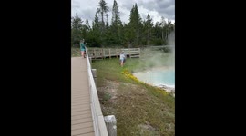 People Off The Boardwalk At The Hot Spring