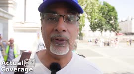Famous  motor-journalist YouTuber 'Brown Car Guy' shares his thoughts at an an anti-ULEZ protest at Marble Arch.
