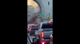 Manhattan Bridge is on fire in NYC from reported car explosion
