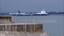 Last sailing of DFDS Sheerness to Calais ferry route off Kent, UK