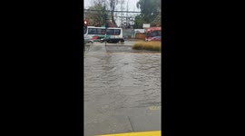 Woman Slips and Falls on Flooded Street