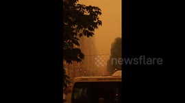 New York Covered in Orange Wildfire Smoke, USA