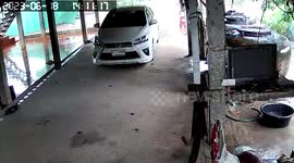 Huge water storage jar bursts and floods family’s garage