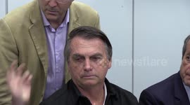 Jair Bolsonaro speaks at a press conference Legislative Assembly of Sao Paulo, Brazil