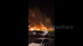 Nighttime Fire Engulfs Centrakor Furniture Store Amid Riot In Nantes, France