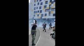 Clashes between police and demonstrators in Nanterre. The square is drowned in tear gas. We hear shots of LBDs, fireworks and grenades.
