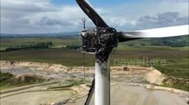 Wind Turbine Fire Aftermath After Sudden Mechanical Failure - Drone Dootage July 2nd 2023