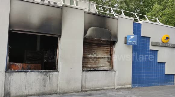Post office set ablaze by French rioters in Bobigny, northeastern suburbs of Paris