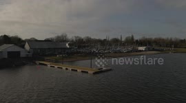 river drone shot ,none edit , move forward  evening pemington flash uk