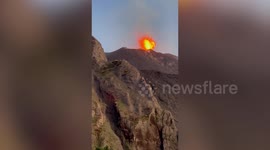 Lava flows from active Mount Stromboli in Italy
