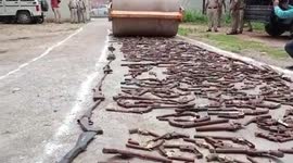 Illegal weapons destroyed by roller in central India