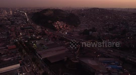 Guarulhos Sao Paulo Brazil, July 04, 2023, aerial view of the end of the day in the city of Guarulhos