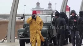 top gear presenter Chris evans filming outside blackpool tower