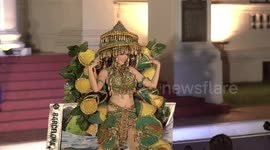 Bicolana show their festival attire during Pili Festival in their traditional fiesta activities in Sorsogon, Philippines