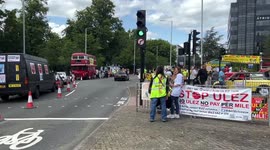 People protest against ULEZ expansion in Boris Johnson’s former constituency in Uxbridge