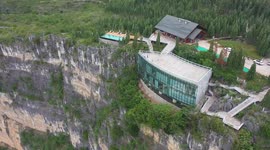 Aerial Footage Of Cliff Hotel in Qianxinan, China